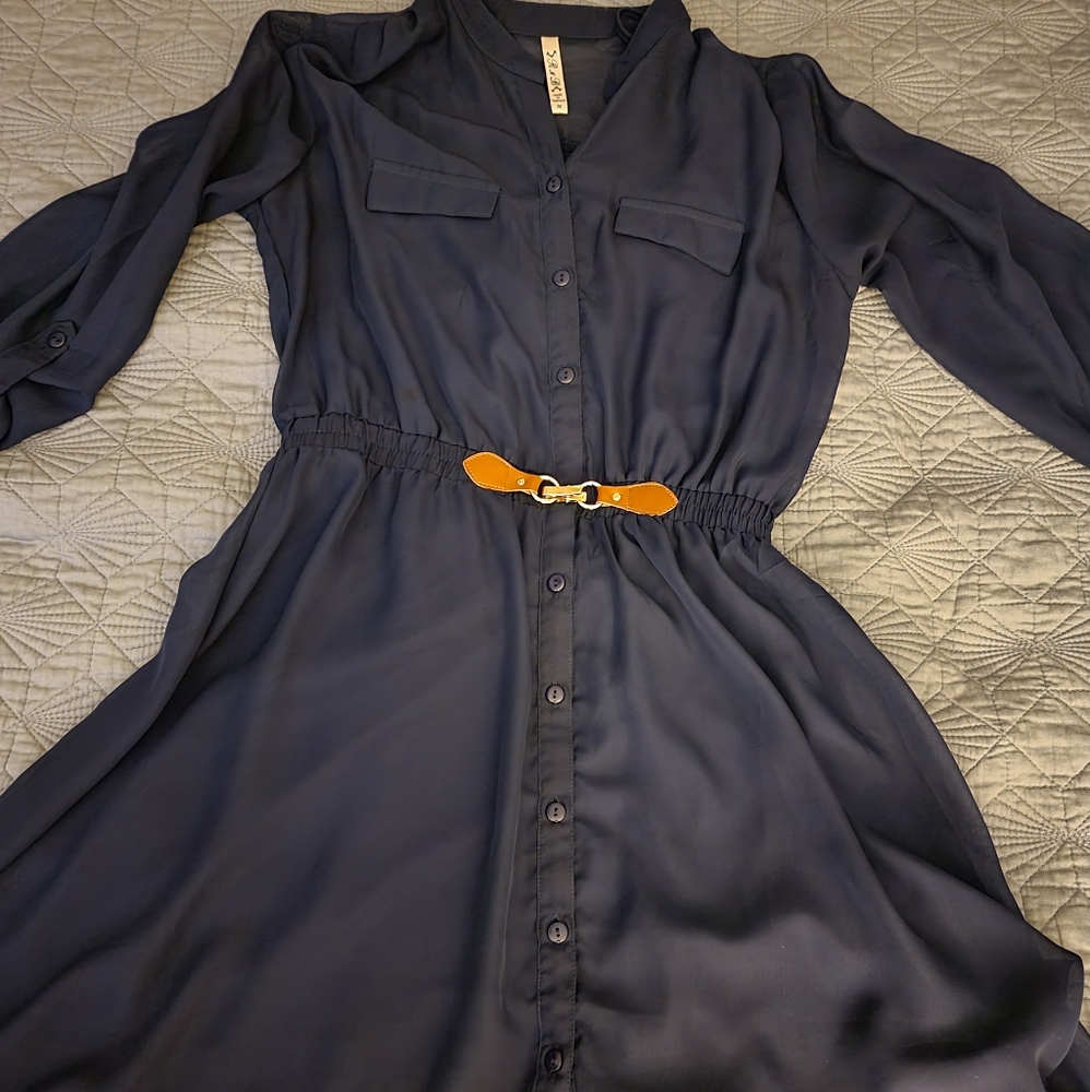 R N B 3/4 sleeve Solid Sheer Navy Blue